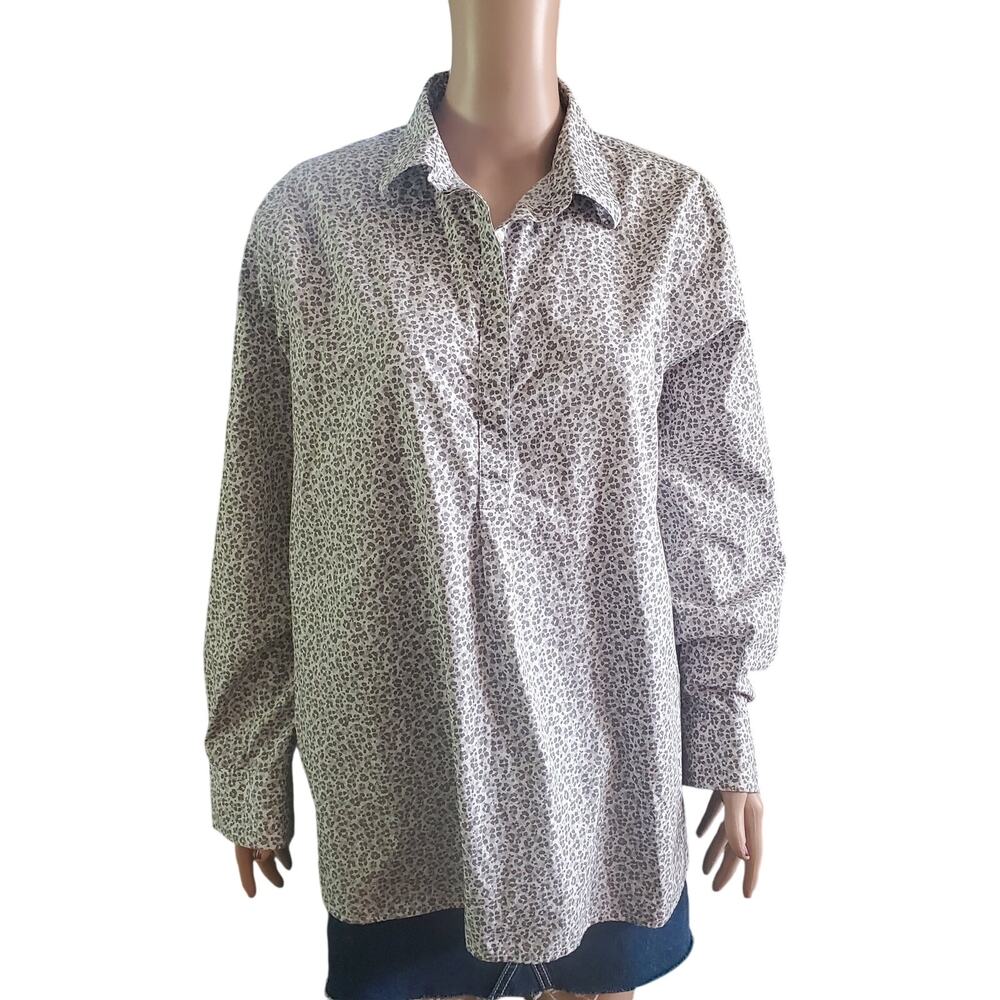 Lands' End Women Plus Size 16W No Iron Popover Animal Print Blouse Cotton Tunic